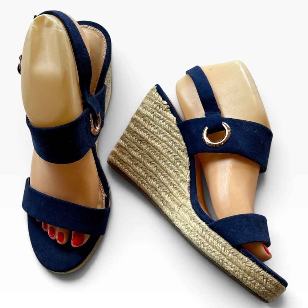LC Lauren Conrad Sherbet Navy Espadrille Wedge Sandals Womens 9M #364E